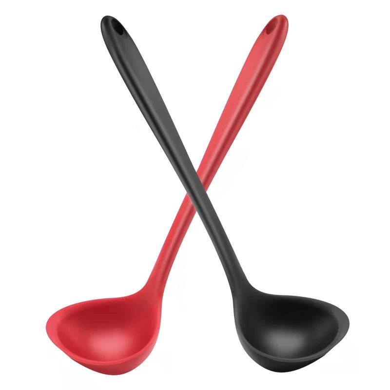 Armrouns 12 Silicone Ladle Spoon Set of 2 Long handle soup spoons Seamless  Nonstick Heat resistant 600 F Kitchen Soup Ladles for Cooking