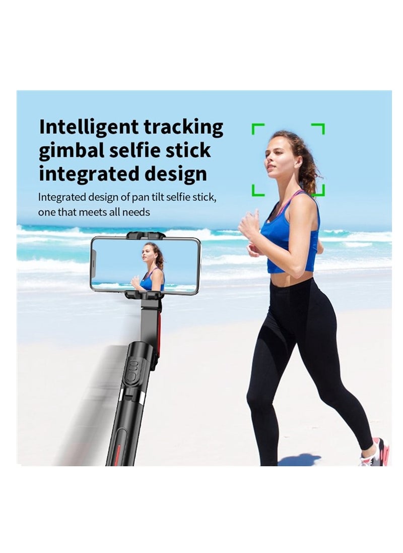 C10 AI Face Tracking Handheld Phone Gimbal Stabilizer with 360° Rotation, Dual Fill Lights, Bluetooth 5.0, Selfie Stick & Vlogging Tripod for iPhone & Android – Lightweight & Rechargeable (Black+Red)