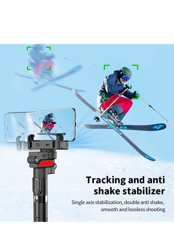 C10 AI Face Tracking Handheld Phone Gimbal Stabilizer with 360° Rotation, Dual Fill Lights, Bluetooth 5.0, Selfie Stick & Vlogging Tripod for iPhone & Android – Lightweight & Rechargeable (Black+Red)
