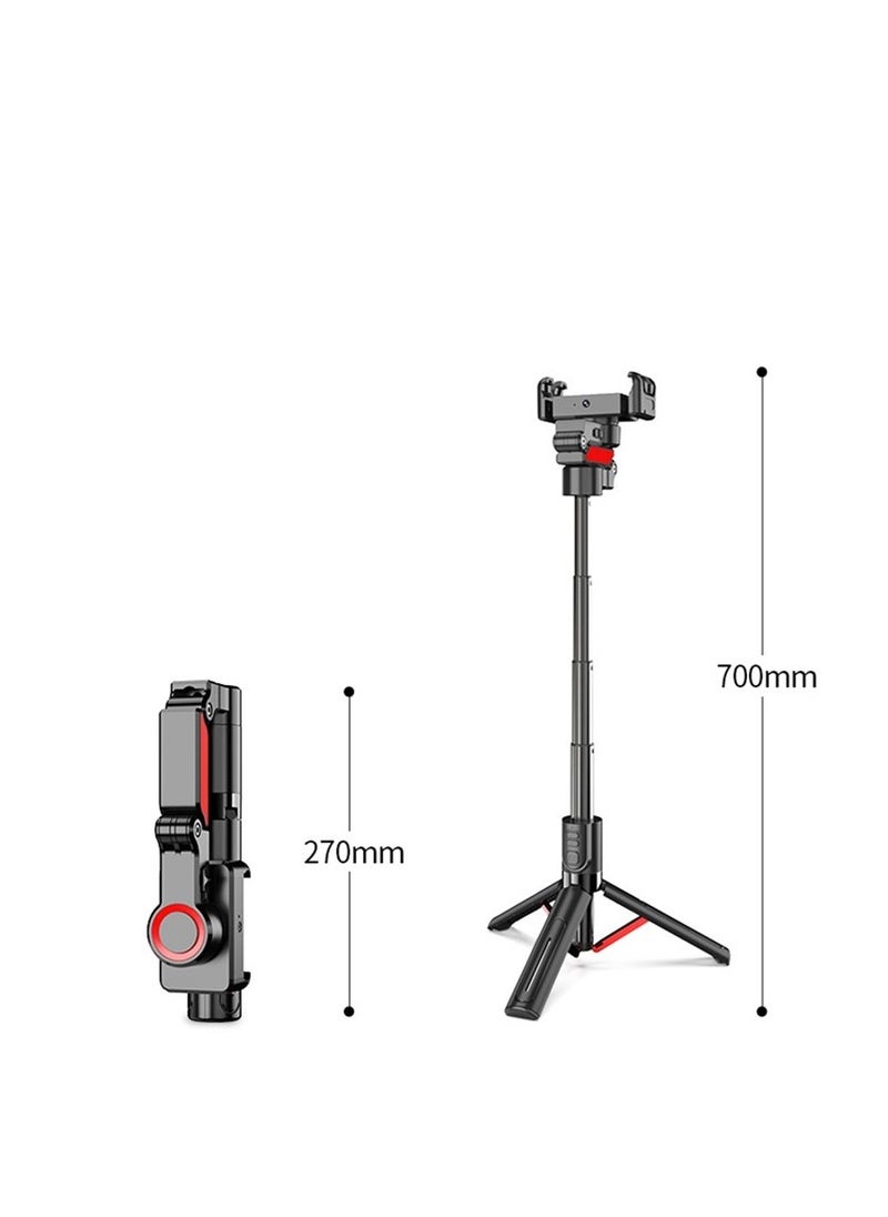 C10 AI Face Tracking Handheld Phone Gimbal Stabilizer with 360° Rotation, Dual Fill Lights, Bluetooth 5.0, Selfie Stick & Vlogging Tripod for iPhone & Android – Lightweight & Rechargeable (Black+Red)