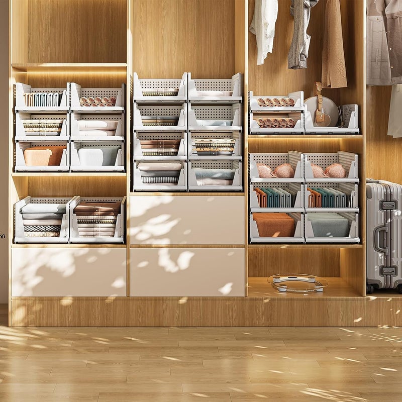 VERAT Plastic Foldable Stackable Organizers Rack Drawer Shelf Storage Container for Home Wardrobe Cupboard 4 pcs - Image 3
