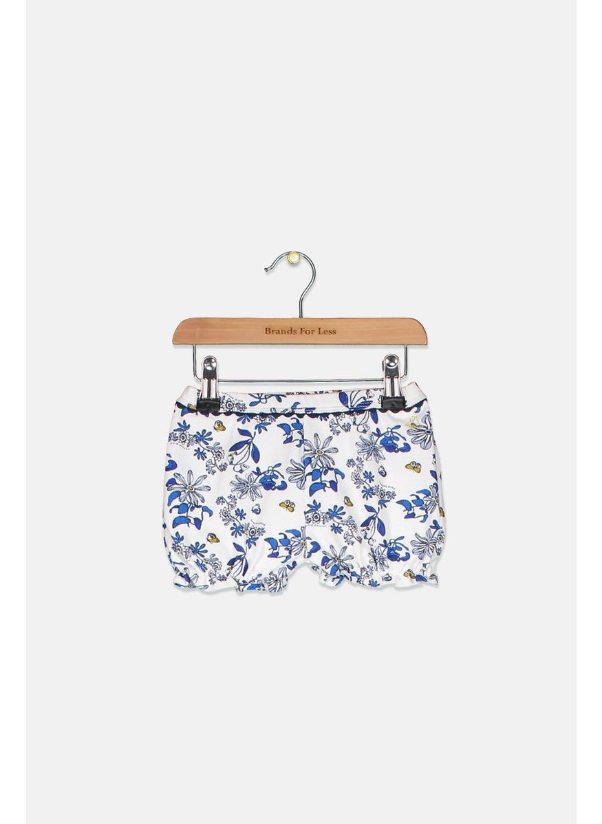 Petit Bateau Toddler Girls Floral Print Short, White and Blue  - Image 2