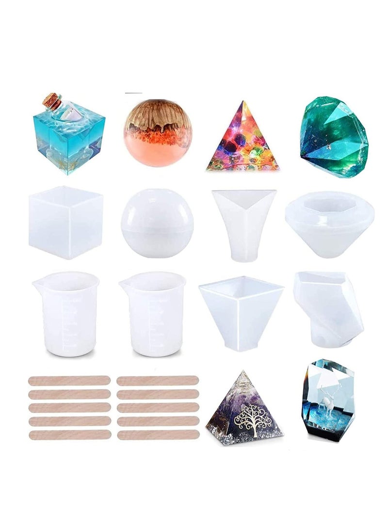 كابتن تيك Silicone Resin Molds 18Pcs Resin Casting Molds Including Sphere, Cube, Pyramid, Square, Diamond, Crystal for Resin Epoxy, Soap, Candles Making Resin Kits for Beginners with Molds - Image 1