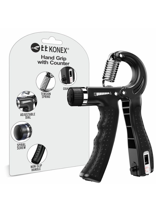 KONEX Adjustable Hand Gripper Strengthener for Men & Women | Hand Exercise Equipment for Home and Gym Workouts (With Counter, Black) - Image 1
