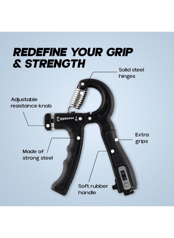 KONEX Adjustable Hand Gripper Strengthener for Men & Women | Hand Exercise Equipment for Home and Gym Workouts (With Counter, Black) - Image 3