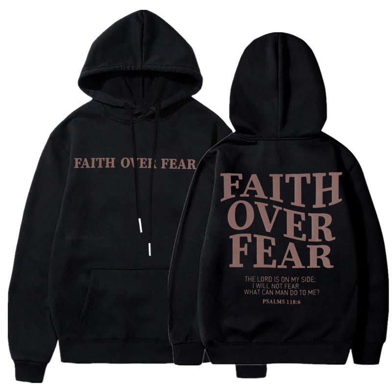 BANGELY Faith Over Fear Hoodie Women Christian Sweatshirt Graphic Christian Religious Sayings Sweater Bible Pullover Tops Black - Image 1