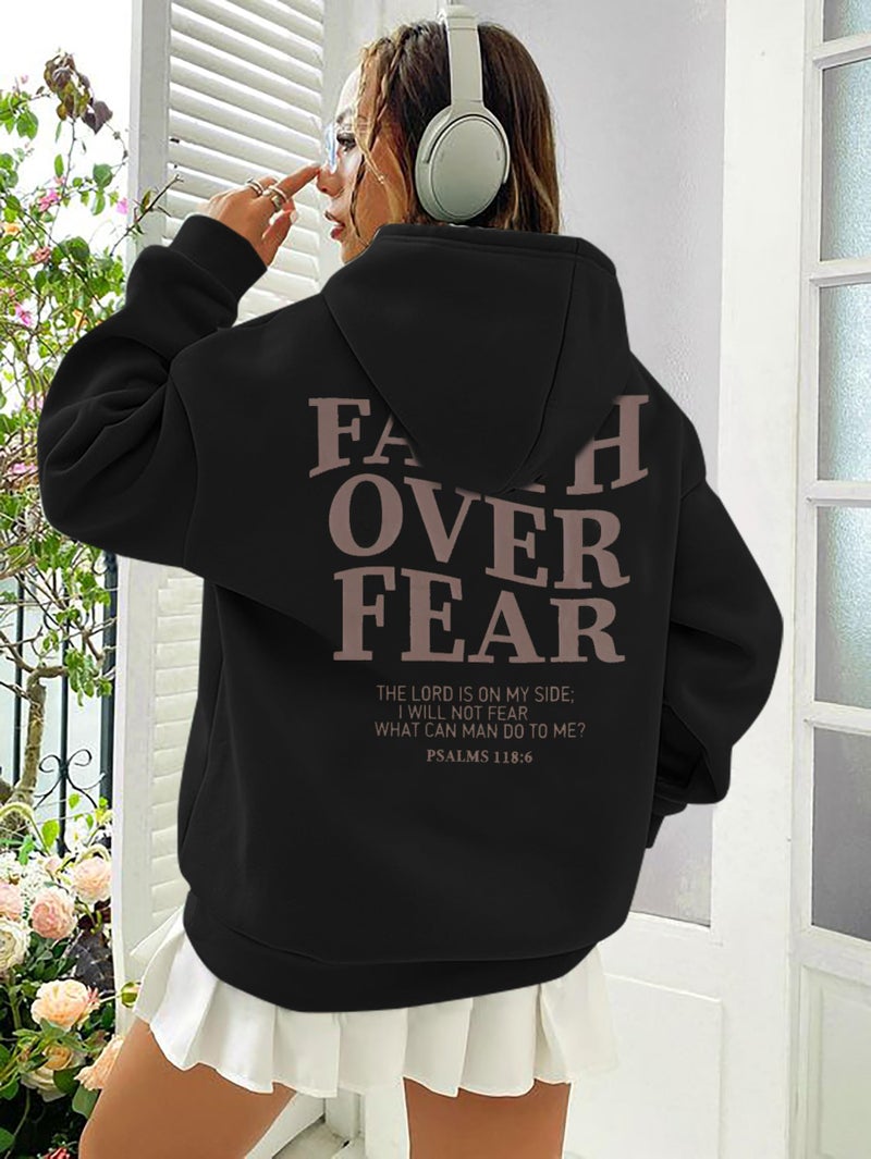 BANGELY Faith Over Fear Hoodie Women Christian Sweatshirt Graphic Christian Religious Sayings Sweater Bible Pullover Tops Black - Image 5