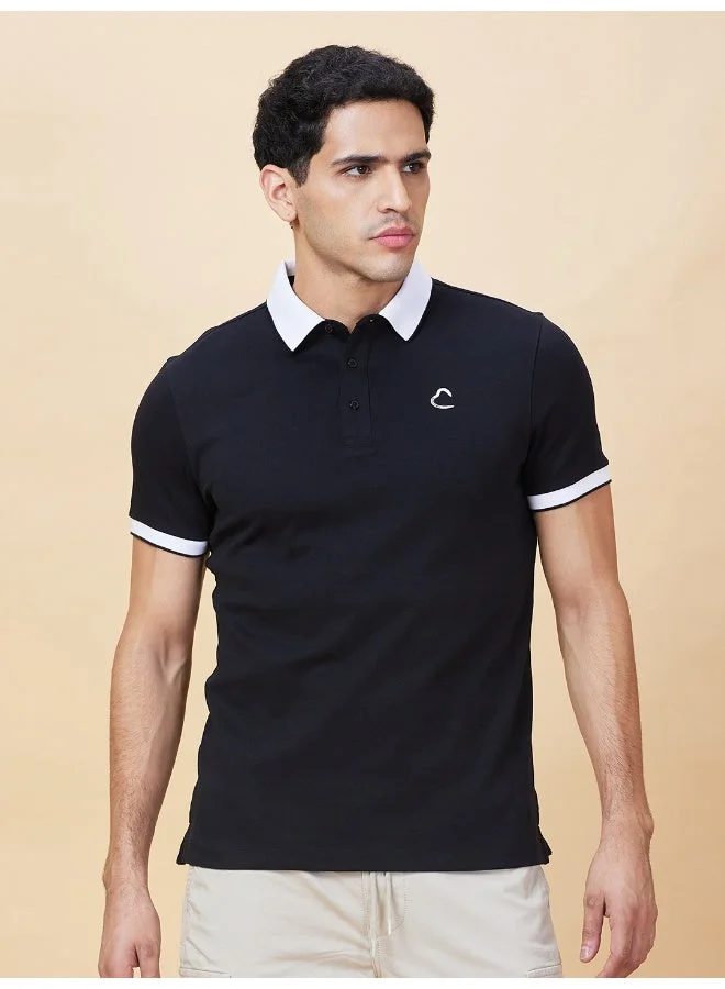 بيينغ هيومان Mens Black Polo Collar Short Sleeve Polo T-Shirt