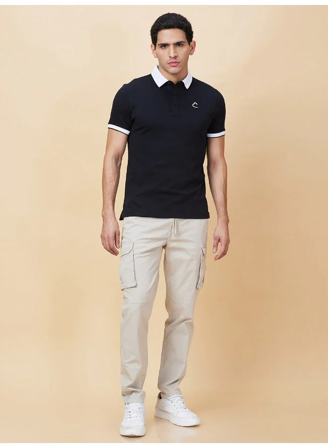 بيينغ هيومان Mens Black Polo Collar Short Sleeve Polo T-Shirt