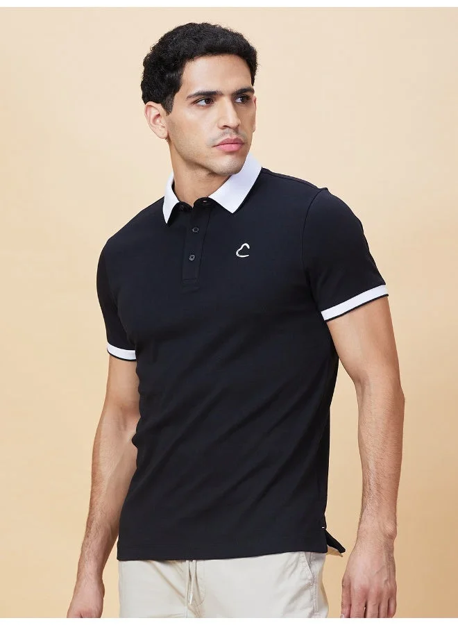 Being Human Mens Black Polo Collar Short Sleeve Polo T-Shirt