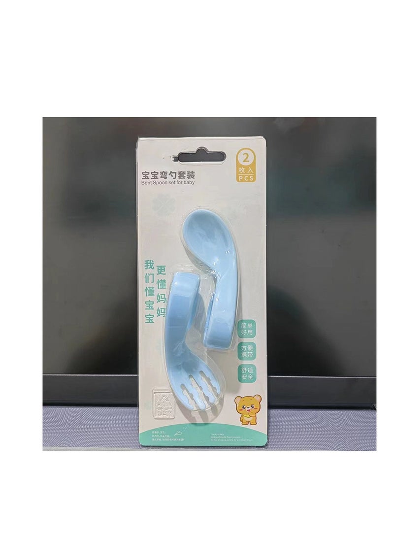 Baby Training Fork Spoon , 2 Baby Training Spoons, Curved Shape, Durable Weaning Feeding Appliance for Infants and Toddlers in the First Stage - Image 1