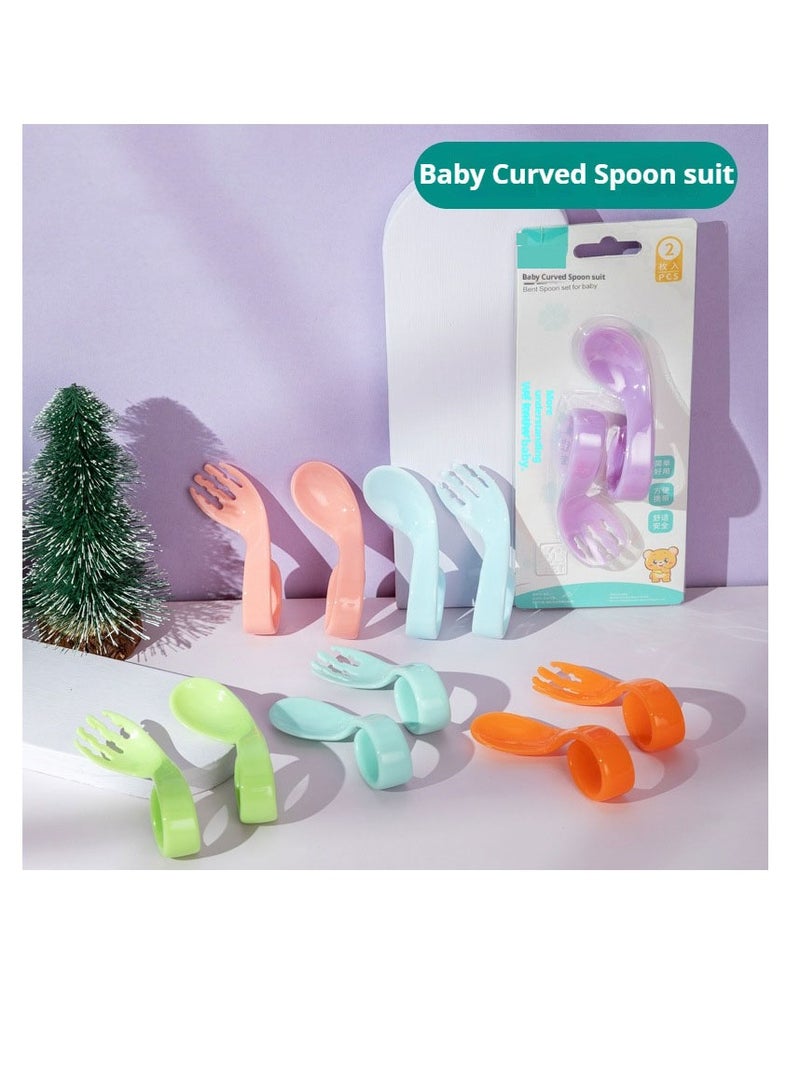 Baby Training Fork Spoon , 2 Baby Training Spoons, Curved Shape, Durable Weaning Feeding Appliance for Infants and Toddlers in the First Stage - Image 3