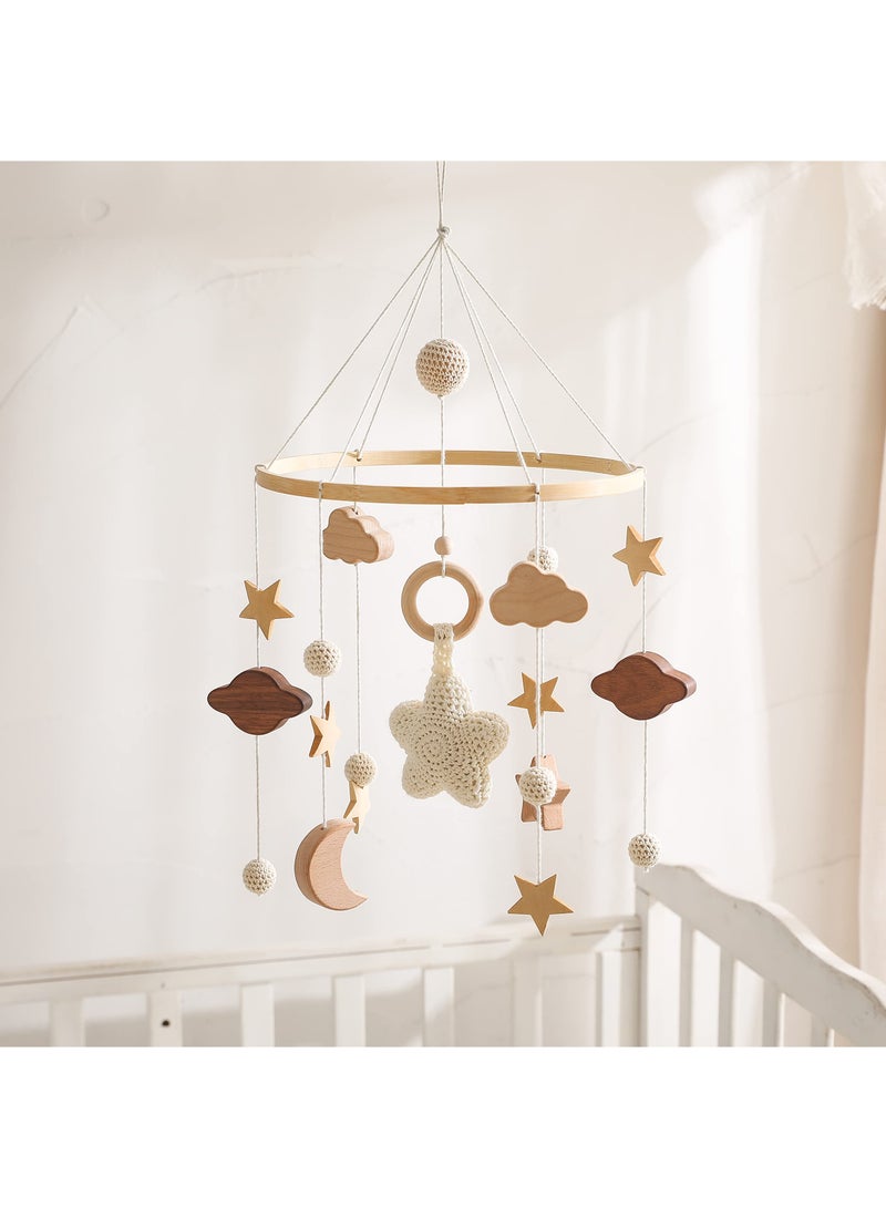 Hand-Crocheted Baby Crib Mobile for Boys and Girls, Boho Nursery Decor, Gender Neutral Wooden Bed Bell Toy, Montessori Hanging Mobile for Newborns, Perfect for Crib Decoration.  - Image 1