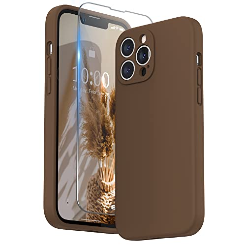 SURPHY Compatible with iPhone 13 Pro Max Case with Screen Protector Camera Protection Soft Microfiber Lining Liquid Silicone Phone Case 67 inch 2021 Brown - Image 1