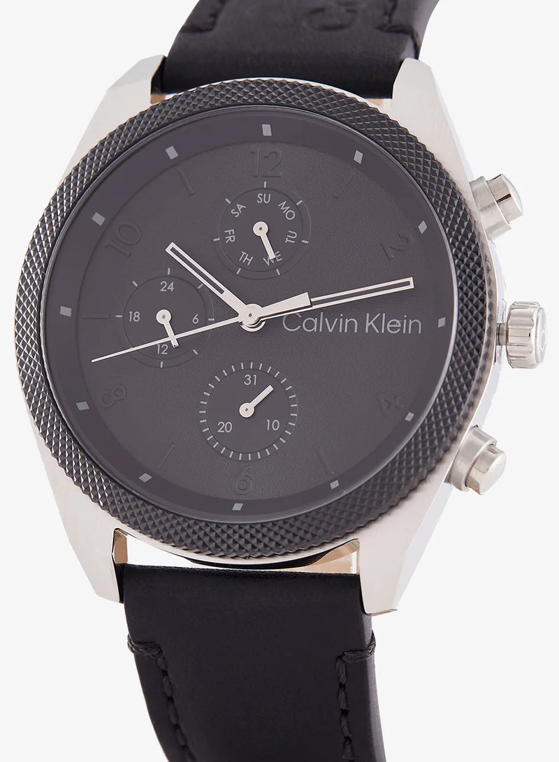 Calvin Klein  Impact Collection Analog Multifunction Quartz Watch For Men With Black Leather Strap - 25200364 for Men | Best Price UAE