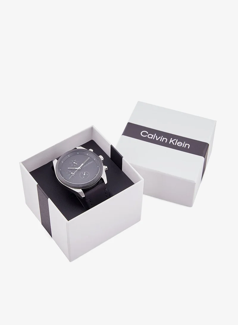 Calvin Klein  Impact Collection Analog Multifunction Quartz Watch For Men With Black Leather Strap - 25200364 for Men | Best Price UAE