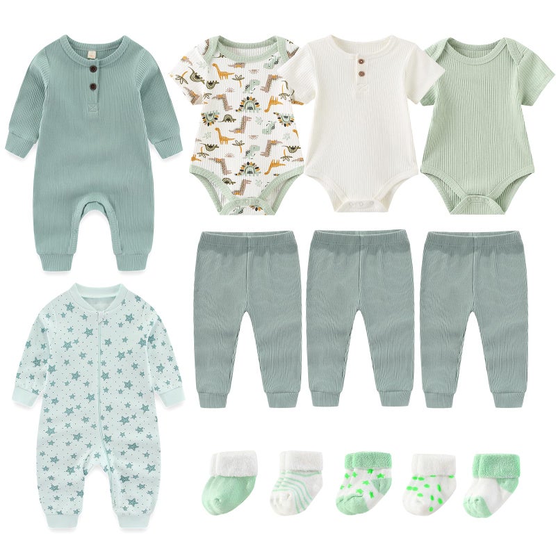 Ruliby Baby Boy Bodysuit and Pant Sets Ribbed Romper Soft Newborn Clothes Outfits Layette Gift Set 03 Month - Image 2