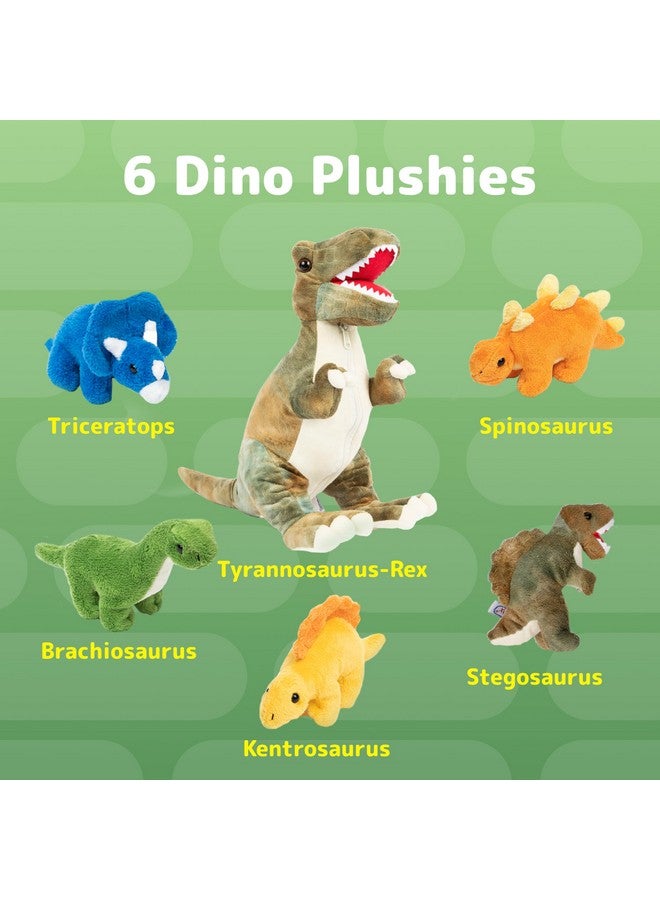 Prextex PREXTEX Dinosaur Stuffed Animal Set - 15-Inch T-Rex with 5 Prehistoric Plush Dinosaurs Zipped Inside - Dino Toys and Dinosaur Plushies for Imaginative Play - Thoughtful Gift for Kids Aged 3 and Up  - Image 3