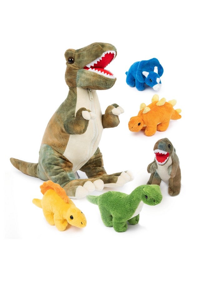 Prextex PREXTEX Dinosaur Stuffed Animal Set - 15-Inch T-Rex with 5 Prehistoric Plush Dinosaurs Zipped Inside - Dino Toys and Dinosaur Plushies for Imaginative Play - Thoughtful Gift for Kids Aged 3 and Up  - Image 1