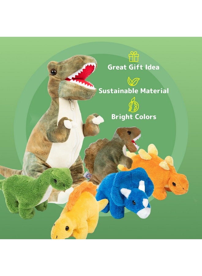 Prextex PREXTEX Dinosaur Stuffed Animal Set - 15-Inch T-Rex with 5 Prehistoric Plush Dinosaurs Zipped Inside - Dino Toys and Dinosaur Plushies for Imaginative Play - Thoughtful Gift for Kids Aged 3 and Up  - Image 5