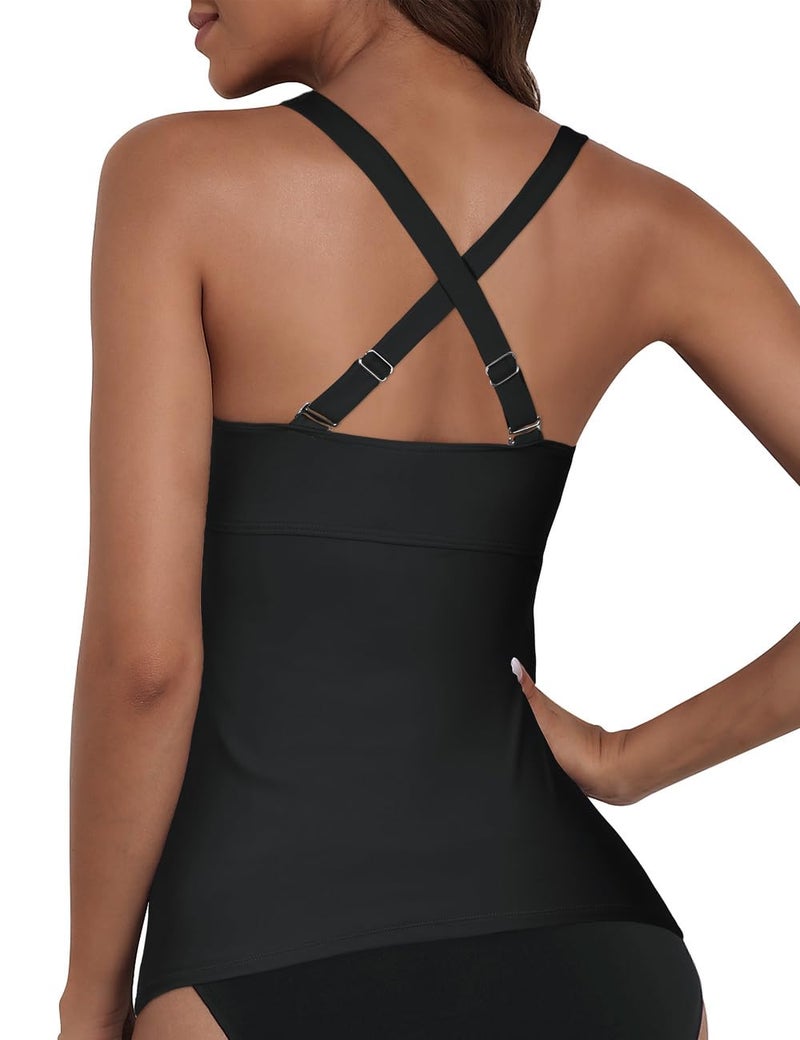 Hilor Women's Tankini Tops with Underwire Bra Support Front Criss Cross Swimsuit Black Underwire Tankini Bathing Suit Top 8 - Image 3