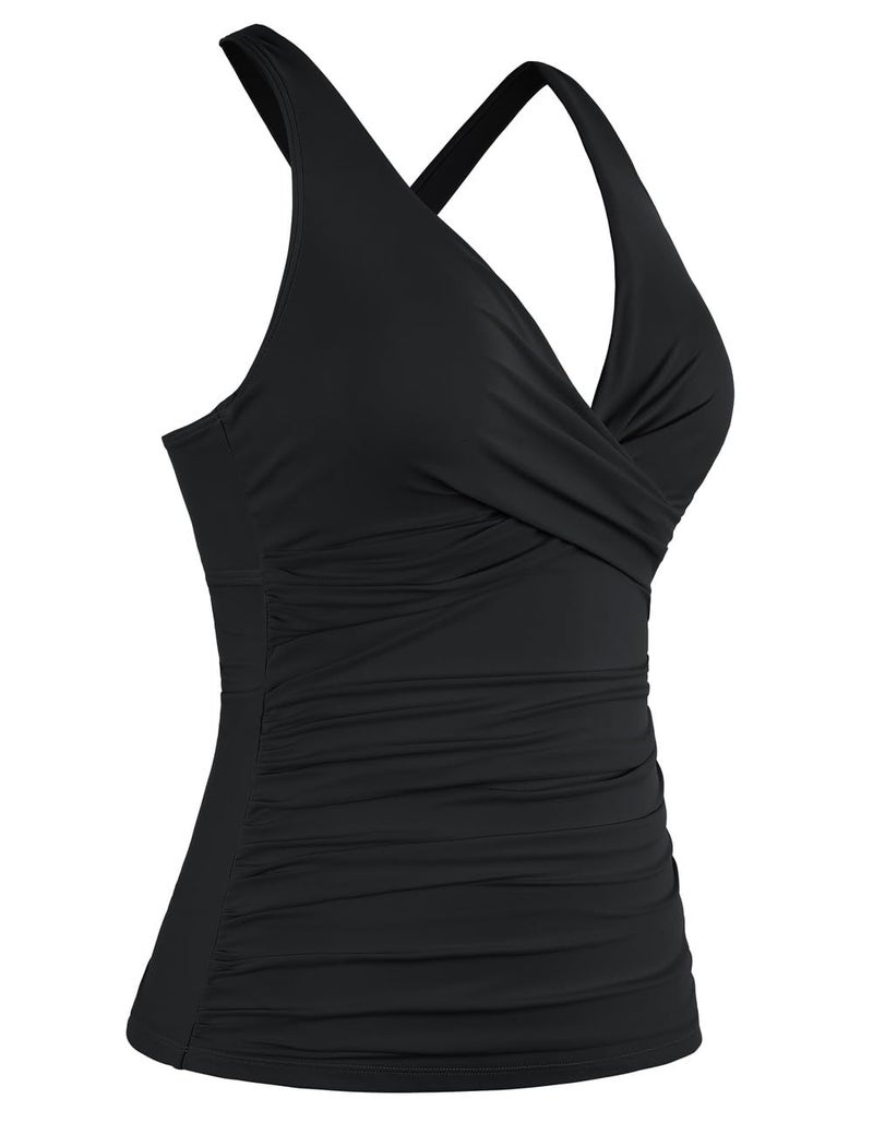 Hilor Women's Tankini Tops with Underwire Bra Support Front Criss Cross Swimsuit Black Underwire Tankini Bathing Suit Top 8 - Image 5