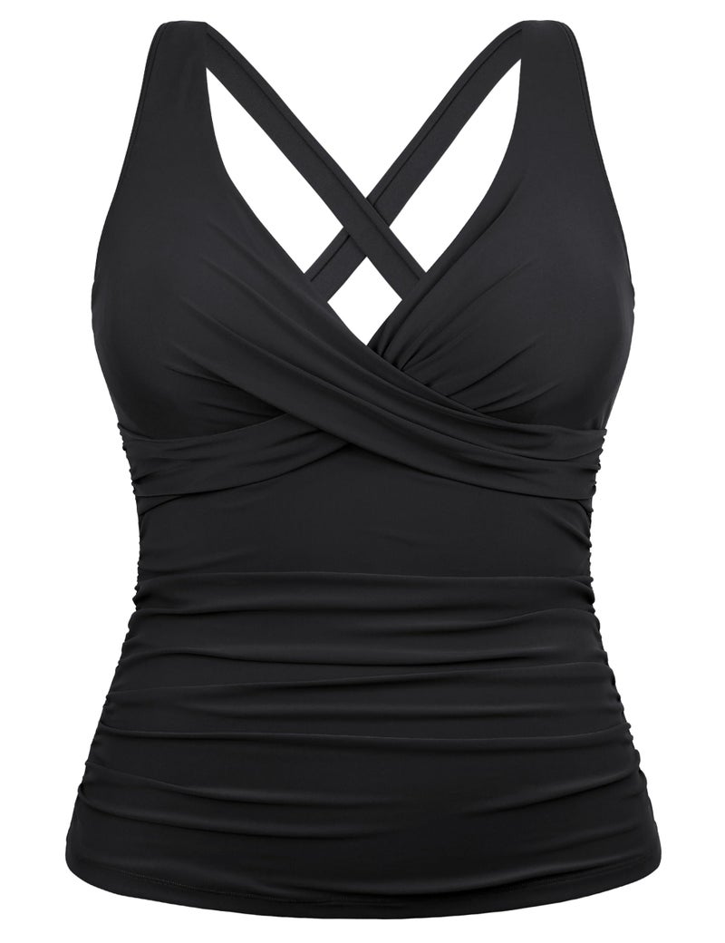 Hilor Women's Tankini Tops with Underwire Bra Support Front Criss Cross Swimsuit Black Underwire Tankini Bathing Suit Top 8 - Image 4