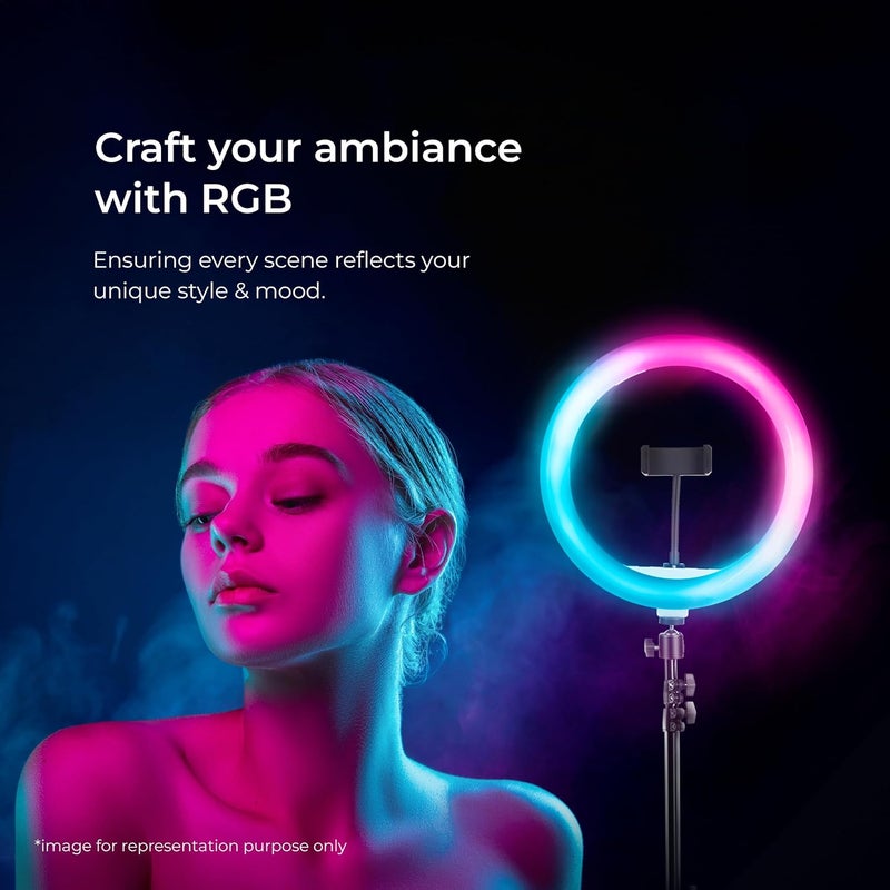 Digitek ® (DRL-14C RGB) ضوء حلقة LED متعدد الألوان بحجم 14 بوصة مع حامل بطول 5 أقدام وتركيب للهاتف الذكي، دعم USB - حل إضاءة احترافي للتصوير الفوتوغرافي، الفيديو، يوتيوب وإنشاء المحتوى - Image 4