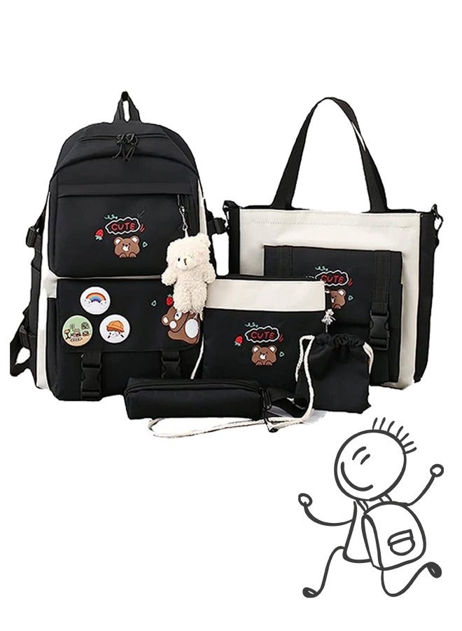 MLADEN 5 Pcs adult Backpack School Bags Set Backpacks with Pendant Lunch Bag Pencil Case Handbag Coin Purse for Teen Girls School Backpack - Image 2