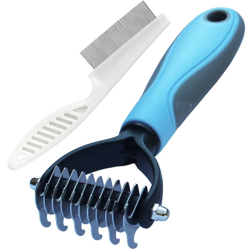 Sunglow Pet Grooming Tool ï¼Å’Double Sided Shedding and Dematting Undercoat Rake Comb for Dogs and Cats ï¼Å’and Comb for Flea (11 tooth comb, Blue) - Image 1