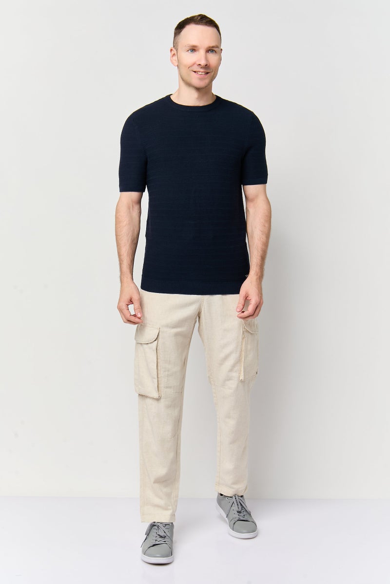 Threadbare Men Crew Neck Short Sleeve Knitted T-Shirt, Navy Blue - Image 2