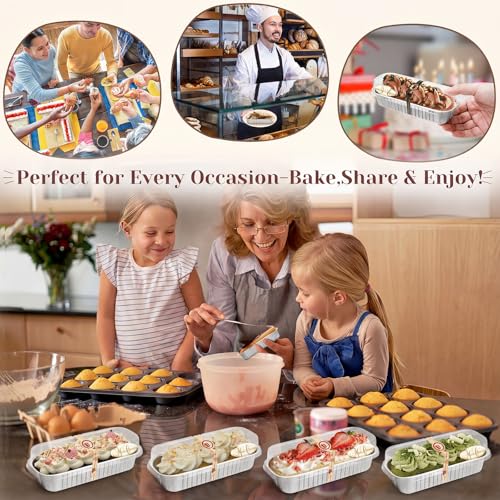 YQER 100 Pack Mini Loaf Pans with Lids, Spoons & Stickers – Disposable Aluminum Foil Baking Cake Containers for Oven, Air Fryer & Freezer – Ideal for Cakes, Bread, White Valentines Tins, Sliver - Image 4