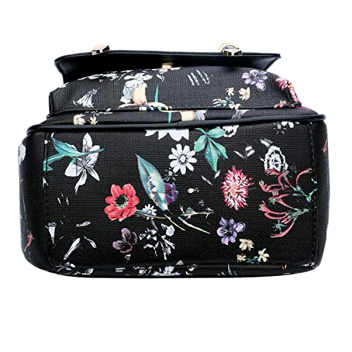 KKXIU Girls Small Backpack Purse Vegan Leather Mini Bookbag for Women Cute Teen Pompom Daypack (Small, Black Flower) - Image 4
