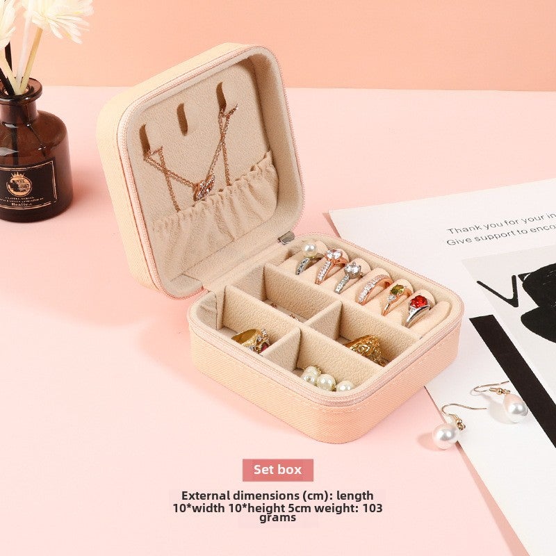 Portable Mini Square Jewelry Case Deluxe Peach Pink - Image 1