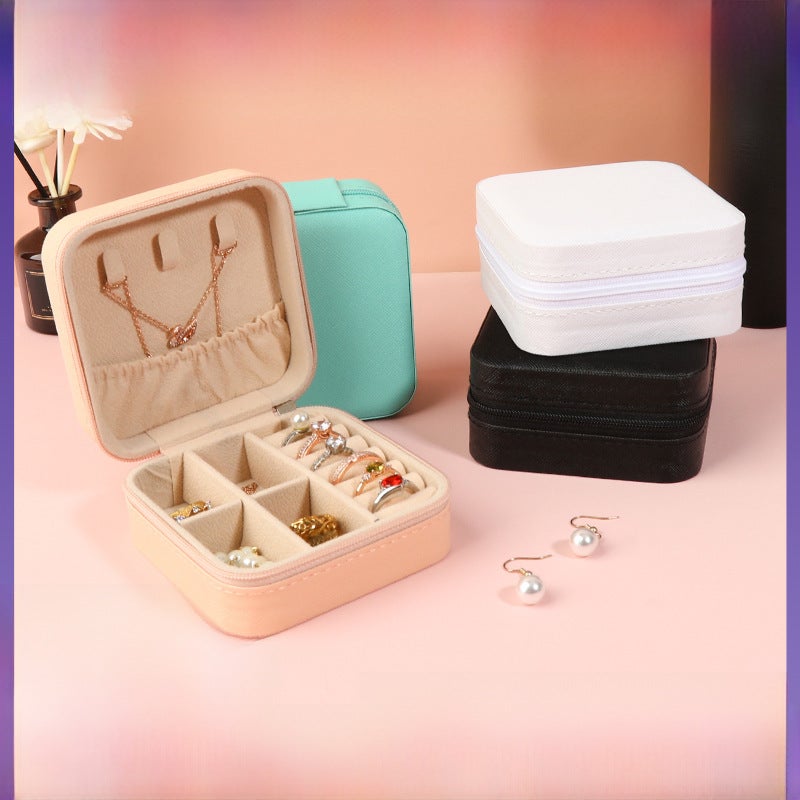 Portable Mini Square Jewelry Case Deluxe Peach Pink - Image 4