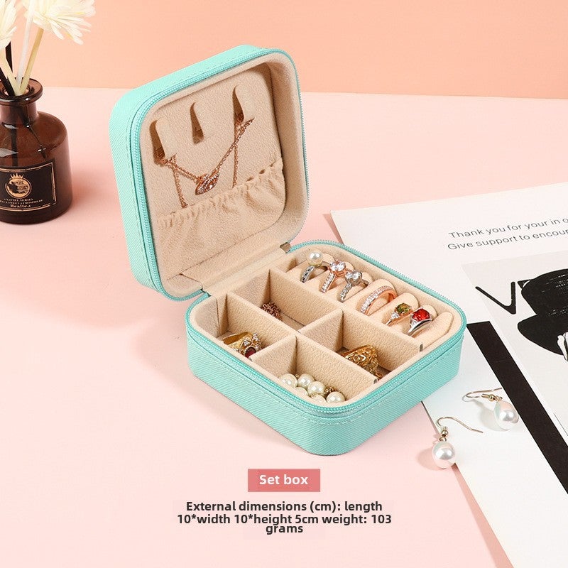 Portable Mini Square Jewelry Case Deluxe Peach Pink - Image 3