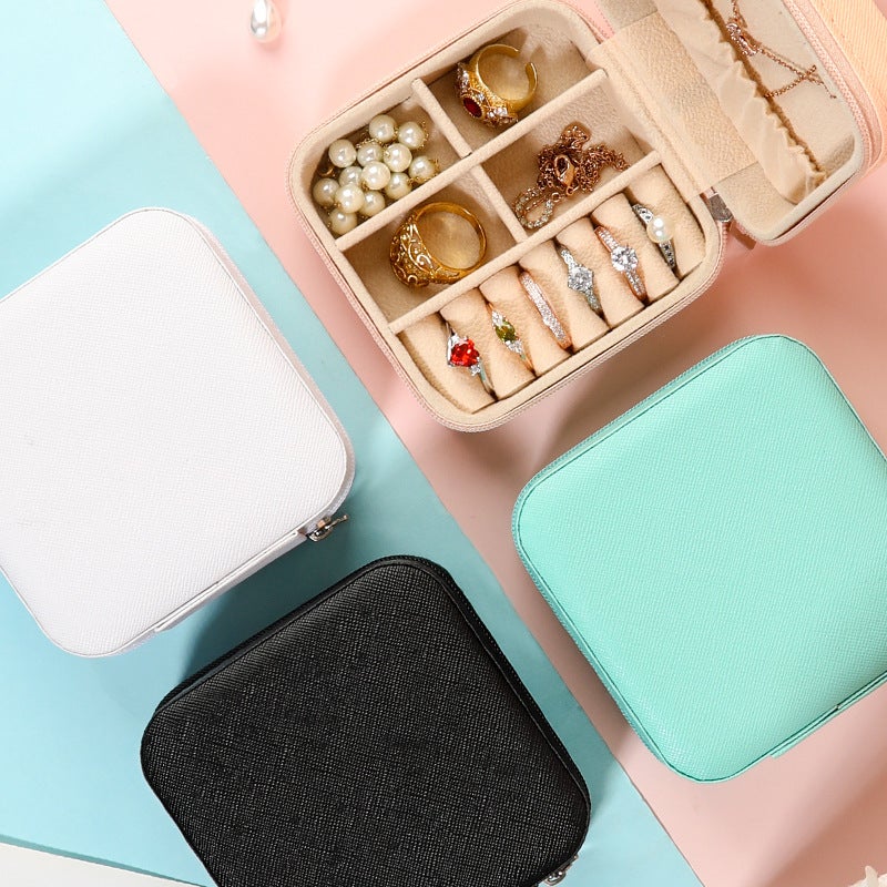 Portable Mini Square Jewelry Case Deluxe Peach Pink - Image 5