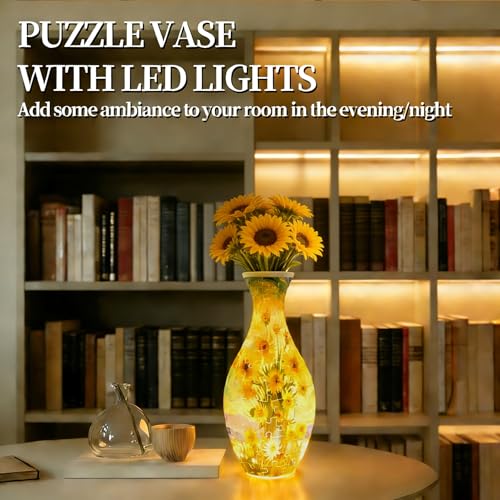 YunSheCSBS 3D Puzzles Vase for Adults Crafts for Adults 160 Pieces Plastic DIY Unique Flower Vase with LED Light House Warming Gift Birthday Gifts for Flower Arrangements and Home Decor Sunflowers - Image 5