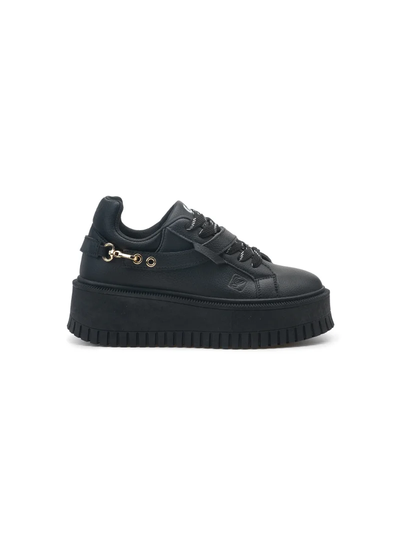FREDDY Freddy Women’s Black Platform Sneakers – Chunky Sole Casual Shoes with Gold Chain Detail