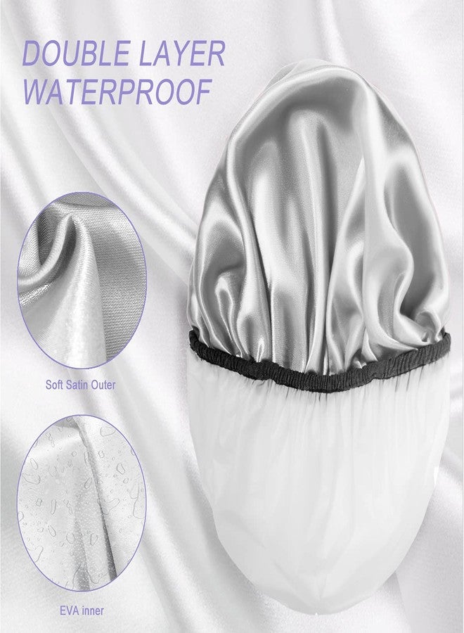 Aquior Shower Cap,Shower Caps for Women Long Hair,Silky Satin Hair Bonnet Reusable Bathing Cap,Extra Large for All Hair Length,4 Colors - Image 5