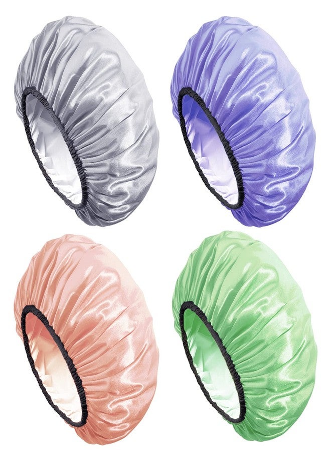 Aquior Shower Cap,Shower Caps for Women Long Hair,Silky Satin Hair Bonnet Reusable Bathing Cap,Extra Large for All Hair Length,4 Colors - Image 1