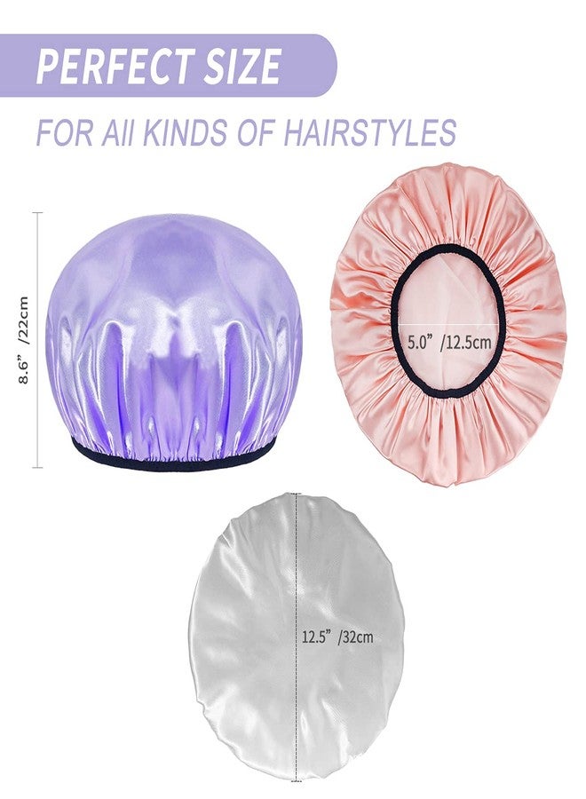 Aquior Shower Cap,Shower Caps for Women Long Hair,Silky Satin Hair Bonnet Reusable Bathing Cap,Extra Large for All Hair Length,4 Colors - Image 2
