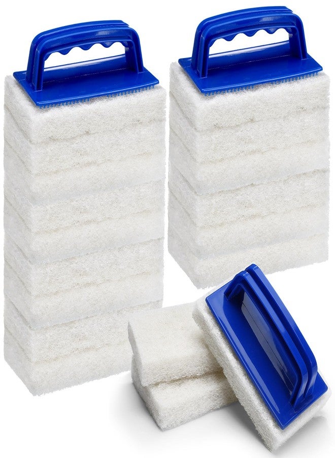 Maxdot 18 Pcs Handled Bath Scrubber Set, 15 Bathroom Scouring Pad 3 Bathtub Scrubber with Handle Non Scratch Soap Scum Remover for Cleaning Sink Shower Tile Swimming Pool Step and Corners(Blue and White) - Image 1