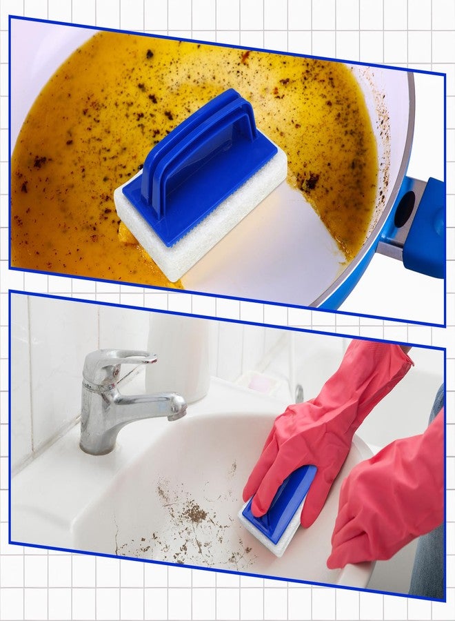 Maxdot 18 Pcs Handled Bath Scrubber Set, 15 Bathroom Scouring Pad 3 Bathtub Scrubber with Handle Non Scratch Soap Scum Remover for Cleaning Sink Shower Tile Swimming Pool Step and Corners(Blue and White) - Image 5
