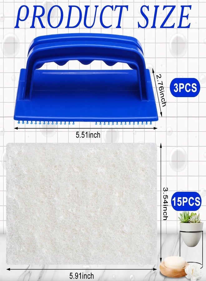 Maxdot 18 Pcs Handled Bath Scrubber Set, 15 Bathroom Scouring Pad 3 Bathtub Scrubber with Handle Non Scratch Soap Scum Remover for Cleaning Sink Shower Tile Swimming Pool Step and Corners(Blue and White) - Image 2