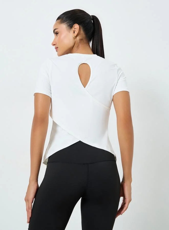 Styli Active Women Overlay Wrap Effect Short Sleeve T-Shirt