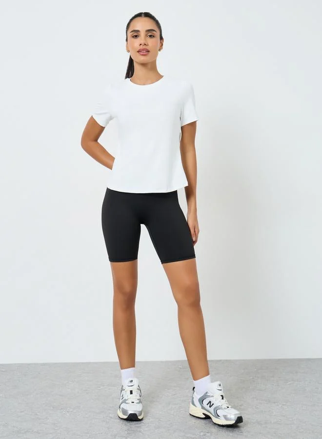 Styli Active Women Overlay Wrap Effect Short Sleeve T-Shirt