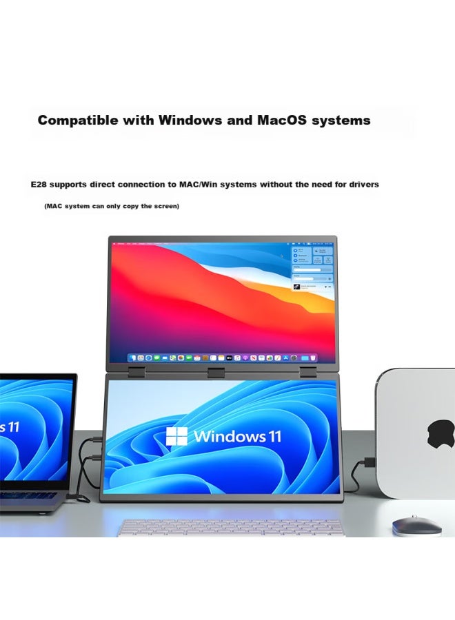 Eimio Portable Monitor Dual Screen 360° Foldable Display 18.5-inch Laptop Secondary Screen Extension Triple Screen Office Stock Trading Gaming Large Screen E28 - Image 2
