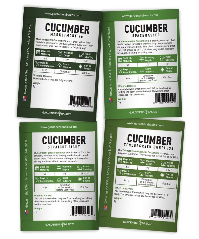 Gardeners Basics, Cucumber Seeds for Planting Outdoors 8 Variety Pack Burpless Tendergreen, Beit Alpha, Marketmore 76, Armenian, Boston Pickling, Lemon, Spacemaster, Straight Eight Veggie Seeds - Image 3