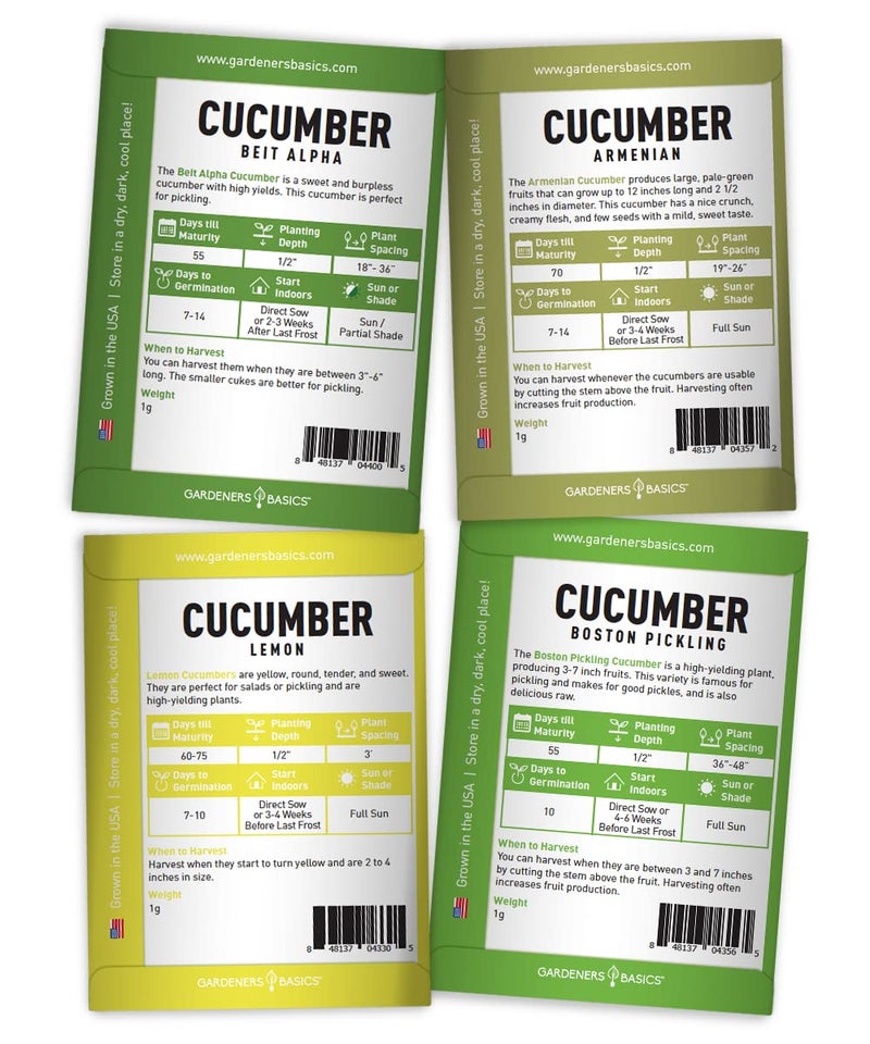 Gardeners Basics, Cucumber Seeds for Planting Outdoors 8 Variety Pack Burpless Tendergreen, Beit Alpha, Marketmore 76, Armenian, Boston Pickling, Lemon, Spacemaster, Straight Eight Veggie Seeds - Image 2
